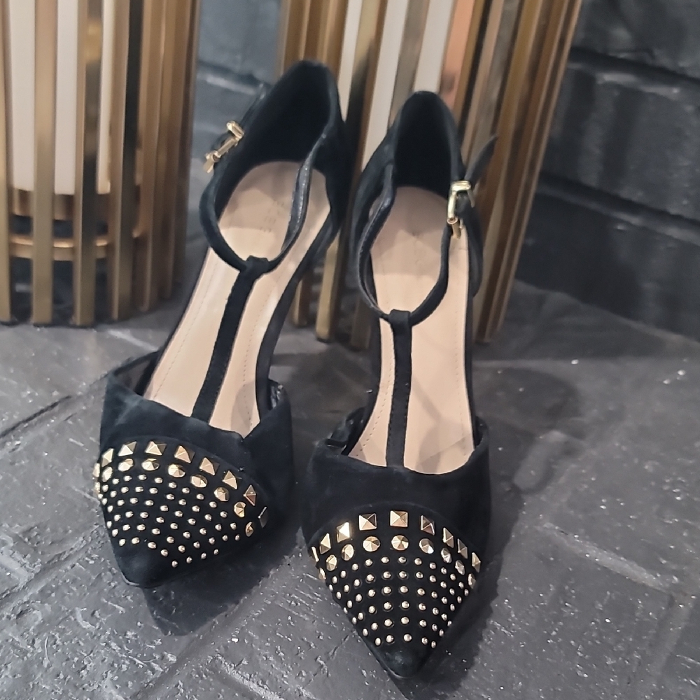 BCBGeneration Black and Gold Studded Heels